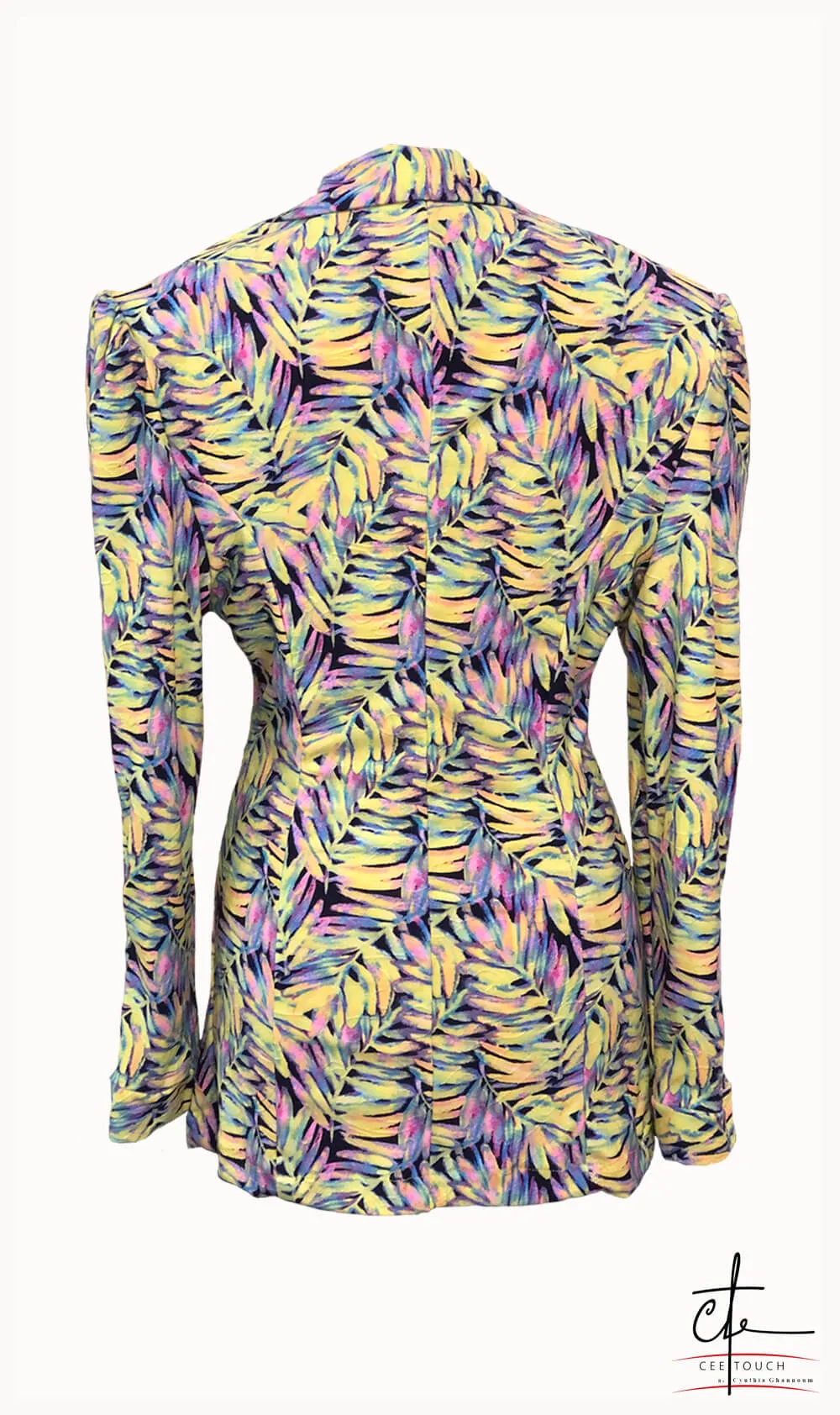 Yellow and Purple Leaf Print Fitted Jacket
