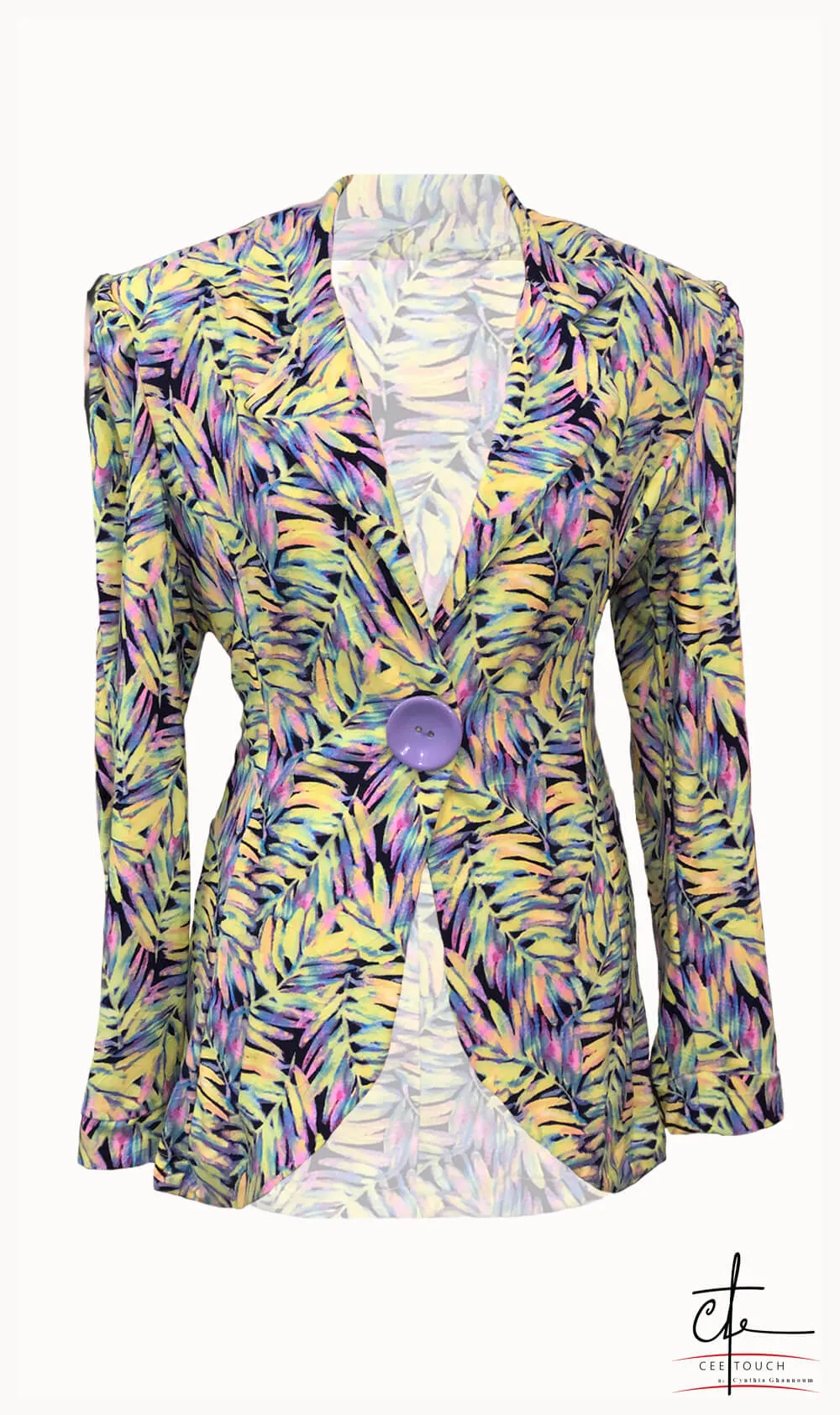 Yellow and Purple Leaf Print Fitted Jacket
