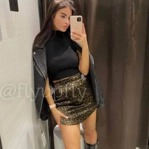 Zara Satin Effect Mini Skirt Leopard Print Women's Size XL