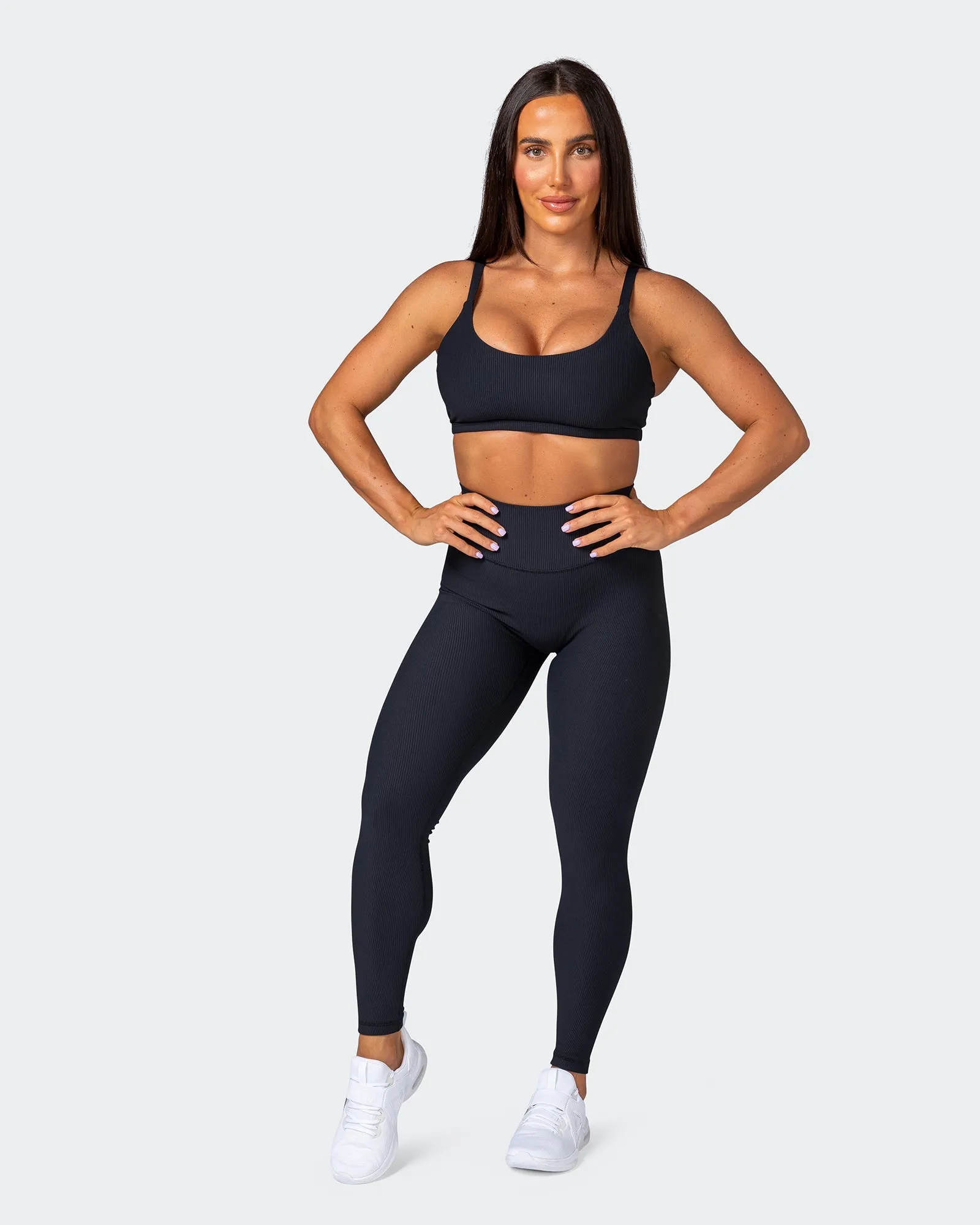 Zero Rise Rib Ankle Length Leggings - Black